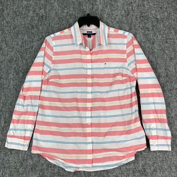 Tommy Hilfiger Shirt Womens L Dress Blouse Business Career Button-Front‎ Relaxed - Picture 1 of 13